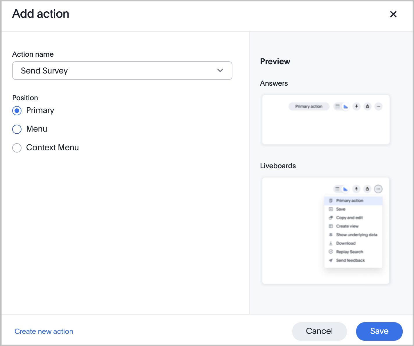 Custom action for a visualization